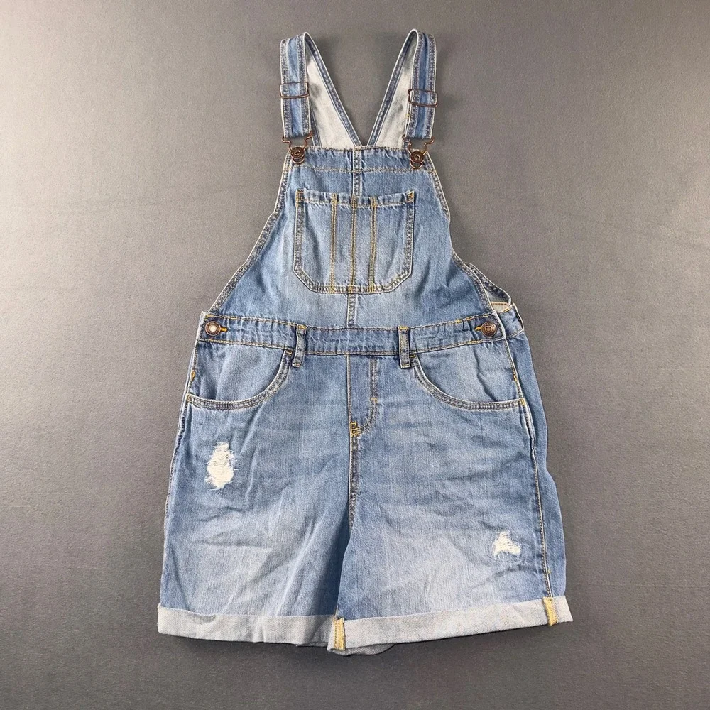 OshKosh Bgosh Kid Light Wash Denim Vestbak Shortalls Overalls Size 10 Distressed